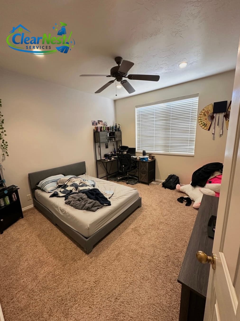Bedroom — clutter reset & vacuum — before